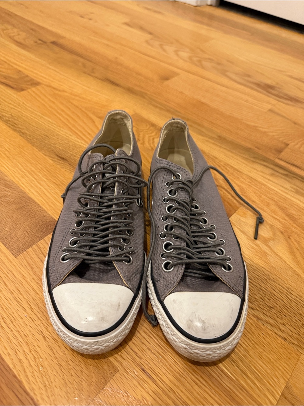 Canvas Low-Top Lace-Up Sneakers in Gray